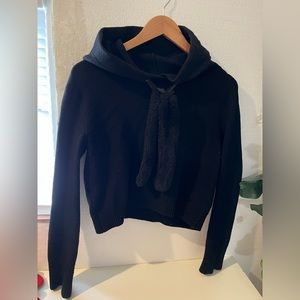 Cropped Pullover with Fur Tie